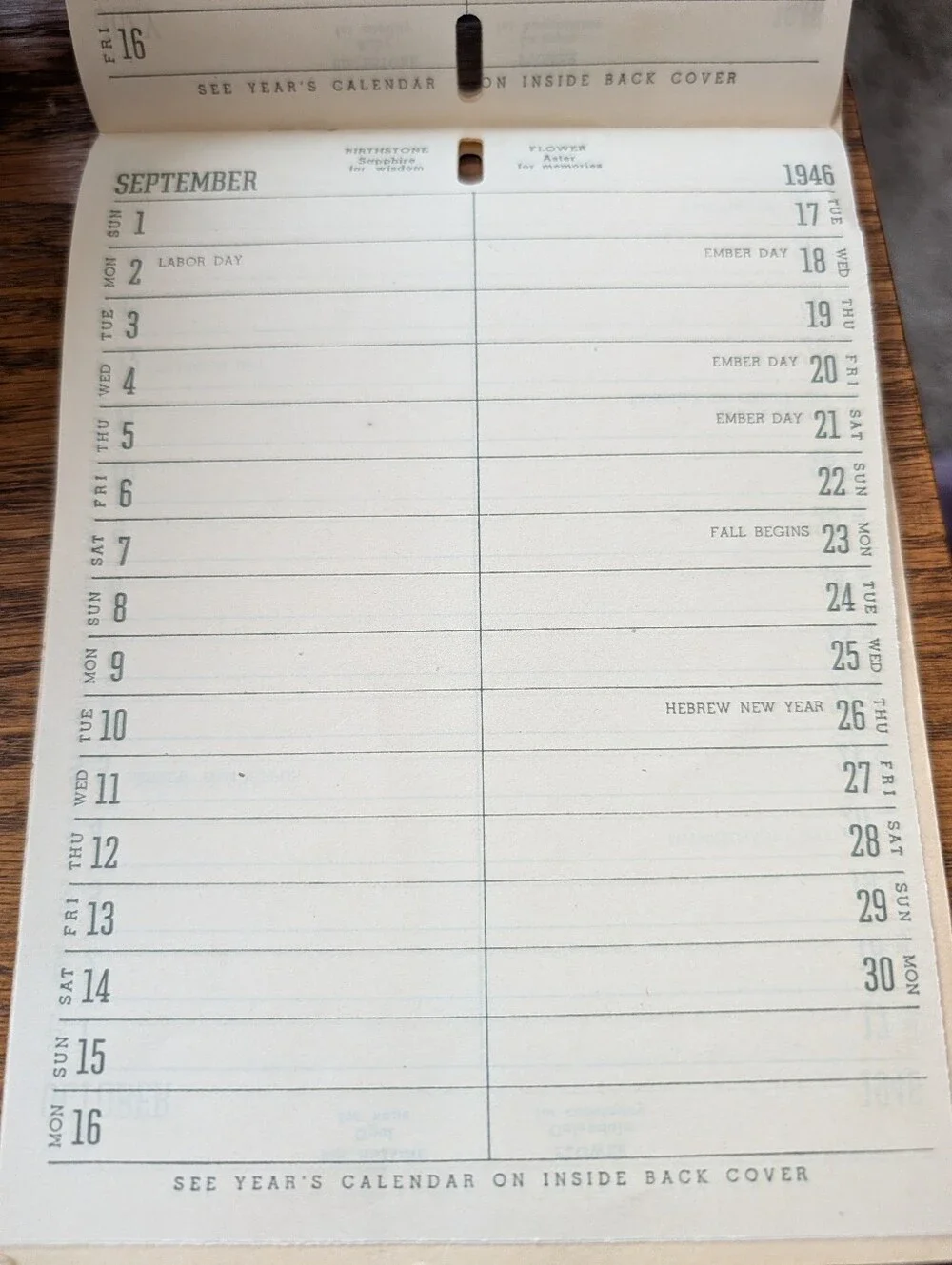 Vintage 1946 Calendar